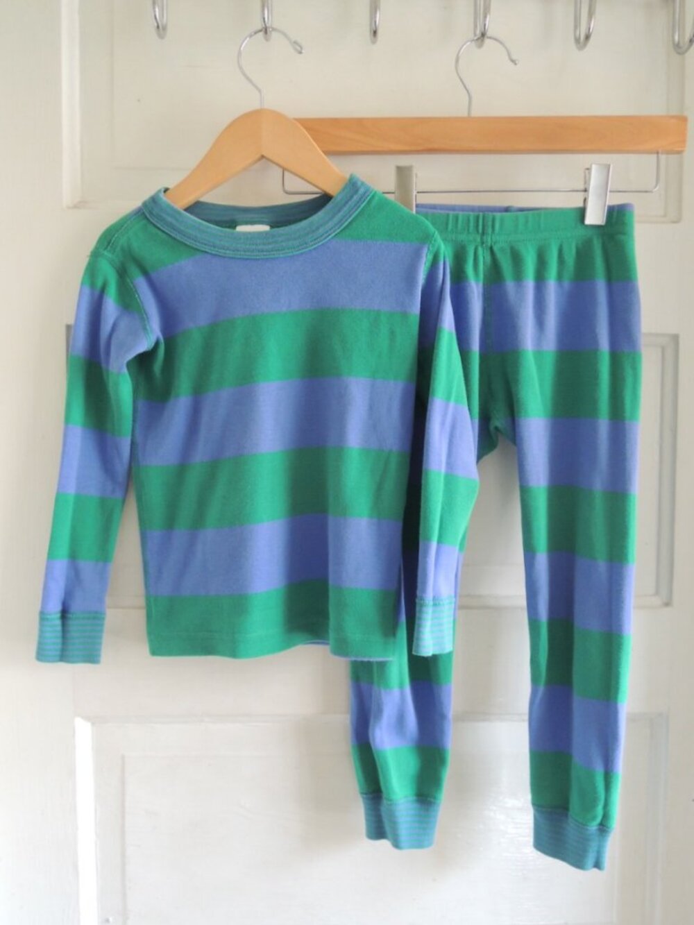 Hanna Andersson Purple & Green Striped Cotton Long John Set 100 US4